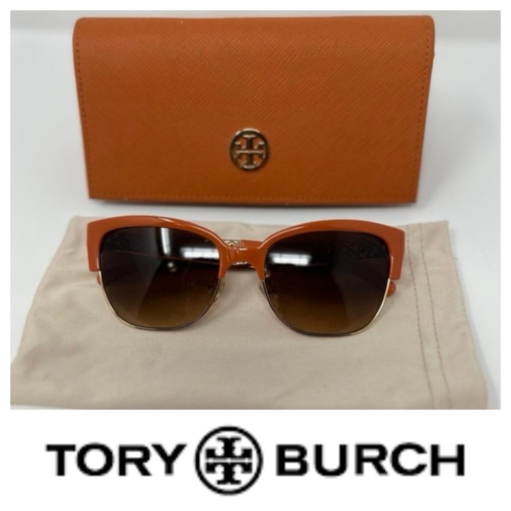 Tory Burch Burnt Orange and Gold Cats-eye Sunglasses